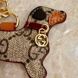 Gucci Dog Keychain with Gold and Brown Details